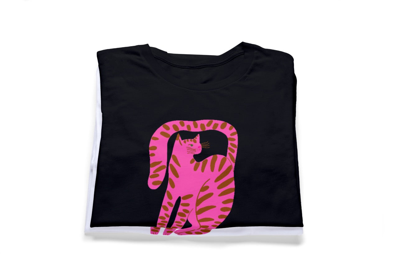 Women Short Sleeve T-shirt with a Pink Cat